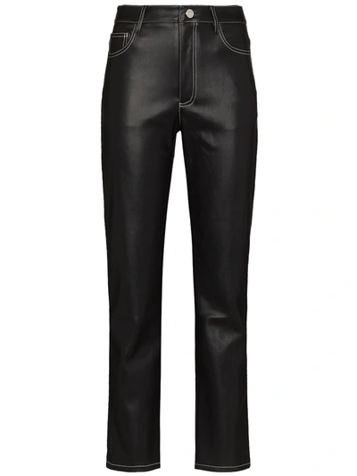 Staud Chisel Faux Leather Straight Pants In Black