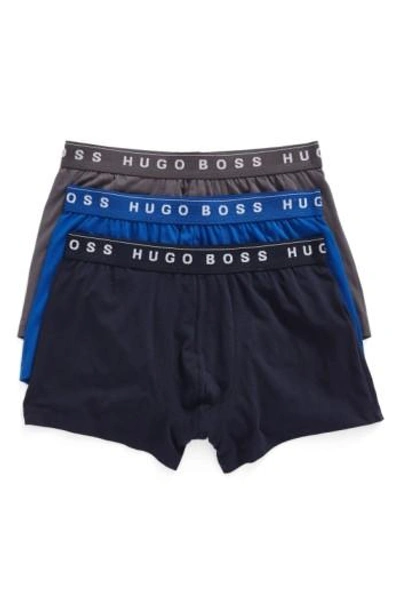 Hugo Boss 3-pack Cotton Trunks In Navy/ Deep Blue/ Charcoal