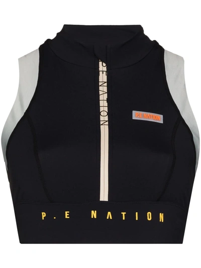 P.e Nation Rotation Half-zip Sports Bra In Black