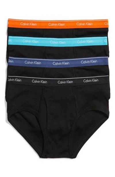Calvin Klein 4-pack Cotton Briefs In Black W/ Orange/ Blue/ Black