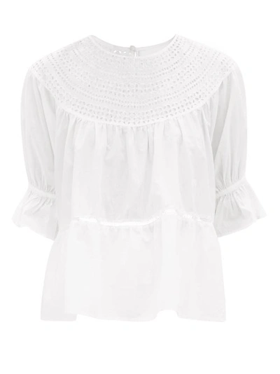 Merlette Sol Broderie-anglaise Cotton-poplin Top In White