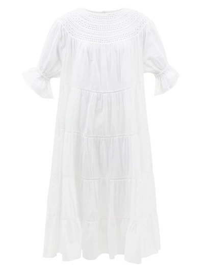 Merlette Paradis Broderie Anglaise Cotton-lawn Midi Dress In White