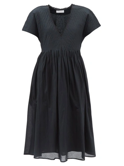 Merlette Zeeland Crochet-trim Cotton-voile Midi Dress In Black