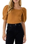 English Factory Puff Sleeve Sweater In Tan