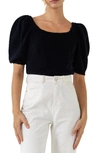English Factory Puff Sleeve Sweater In Black