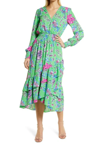Lilly Pulitzerr Cristiana Floral Long Sleeve Stretch Midi Dress In Gecko Green Brewsters Blooms