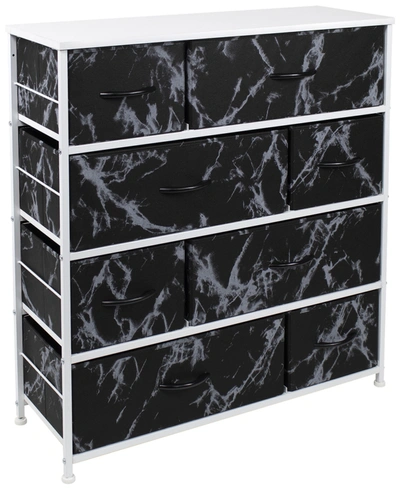 Sorbus 8 Drawers Chest Dresser In White Frame/black Marble