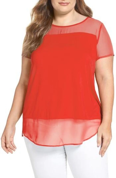 Vince Camuto Mixed Media Top In Red Hot