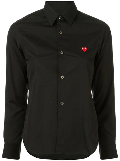 Comme Des Garçons Play Logo Embroidered Plain Shirt In Black