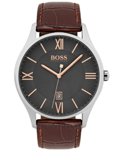 Hugo Boss Men's Governor Dark Brown Leather Strap Watch 44mm 1513484