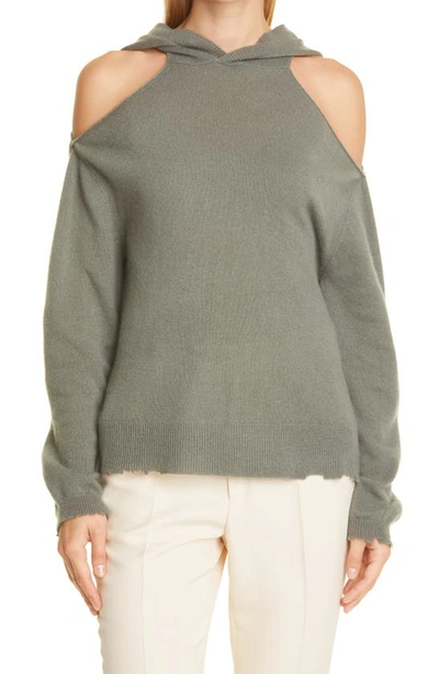 Rta Juno Cashmere Cold-shoulder Sweatshirt In Olive