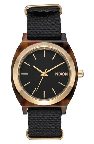 Nixon Time Teller Nylon Strap Watch, 40mm In Black/ Tortoise Acetate