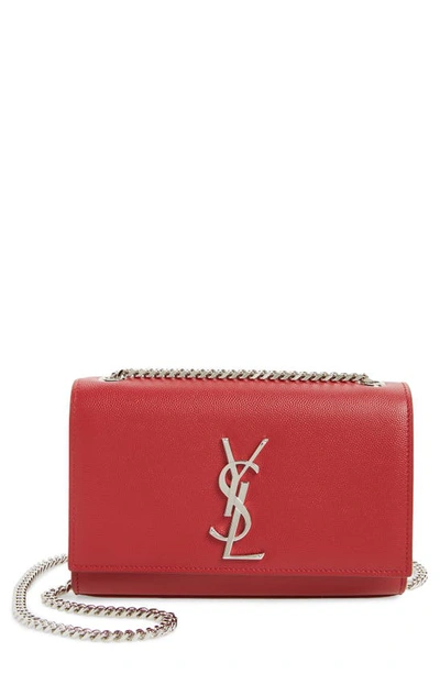 Saint Laurent Small Kate Grained Leather Crossbody Bag - White In Rouge Lipstick