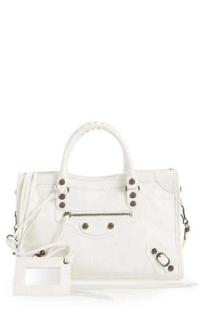 Balenciaga Small Classic City Leather Tote - White In 9060 Blanc Clair