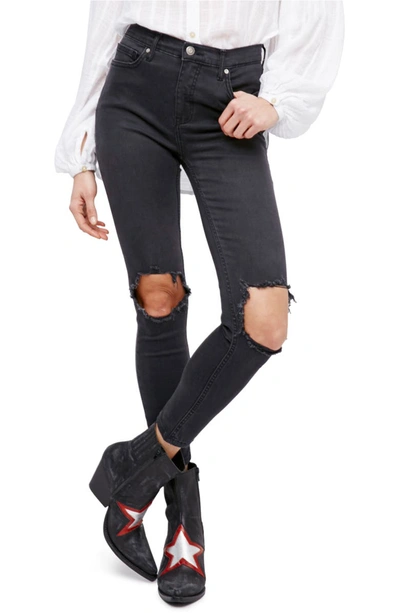 Free People High Rise Busted Knee Skinny Jeans In Carbon