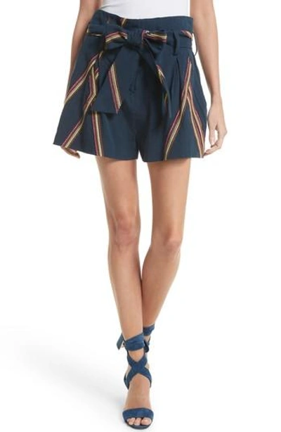 Tanya Taylor Jimi Embroidered Linen Blend Shorts In Navy