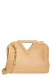 Bottega Veneta The Triangle Calfskin Leather Shoulder Bag In Almond/ Gold