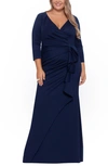 Xscape Plus Size Side-ruffle Ruched Gown In Midnight