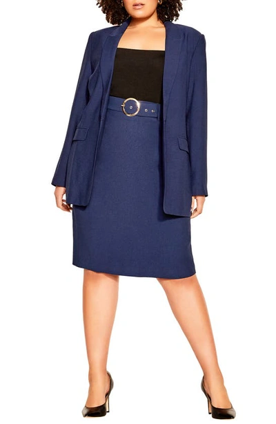 City Chic Trendy Plus Size Perfect Suit Collared Jacket In Navy