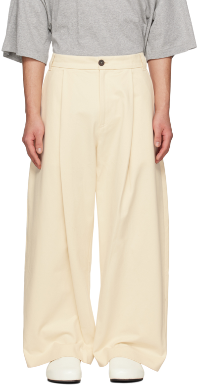 Studio Nicholson Deep Pleat Volume Pant Cream Cotton Volume Pant With Front Pleat - Sorte In Neutrals