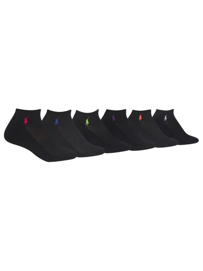 Ralph Lauren Flat Knit Ultra Low Socks, Set Of 6 In Black Assorted