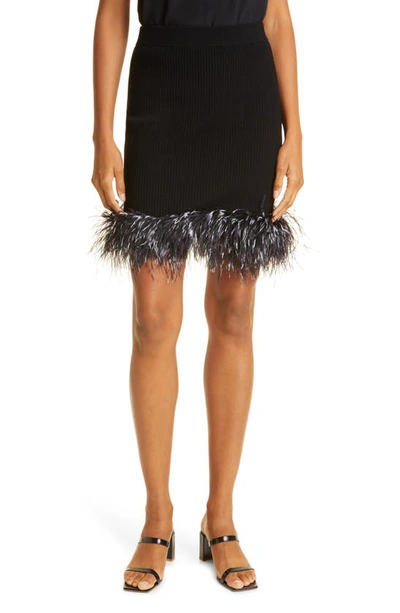 Milly Feather Hem Mini Skirt In Black Multi