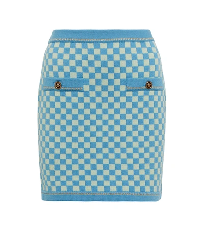 Versace Heritage Checkboard Knit Mini Skirt In Blue