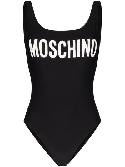 Moschino Logo-print Open-back Swimsuit In Black