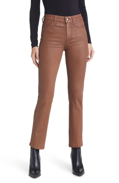 Paige Cindy Coated High Waist Ankle Straight Leg Jeans In Cognac Luxe Coating