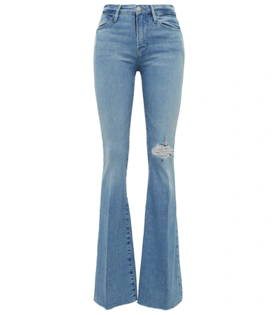 Frame Le High Flare Distressed High-rise Flared Jeans In Blue