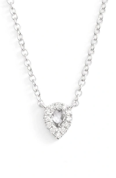 Ef Collection Diamond & Topaz Teardrop Pendant Necklace In White Gold