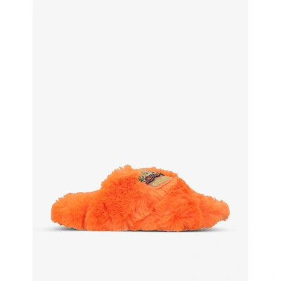 Kurt Geiger Womens Orange Junkfort Burger And Fries-embellished Faux-fur Slippers 4