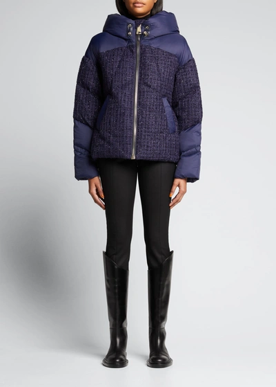 Nicole Benisti Matignon Tweed Puffer Jacket In Navy