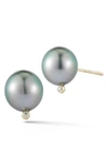 Mizuki Pearl & Diamond Stud Earrings In Black Pearl