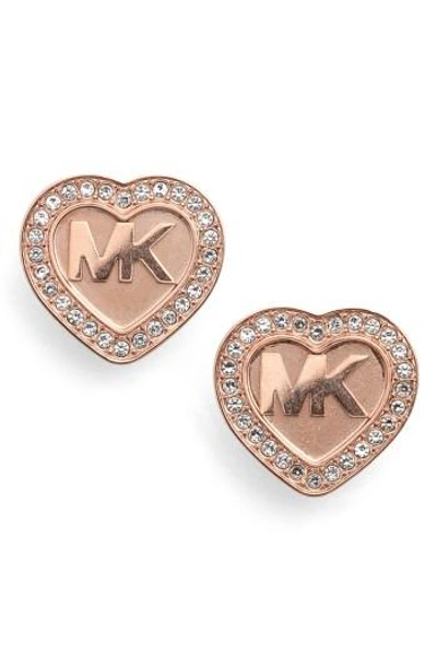 Michael Kors Heart Stud Earrings In Rose Gold