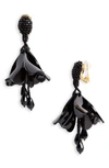 Oscar De La Renta Small Impatiens Flower Drop Clip Earrings In Black