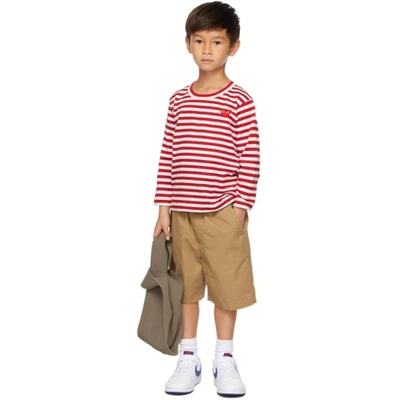 Comme Des Garçons Play Kids Red Striped Patch Long Sleeve T-shirt In Red White