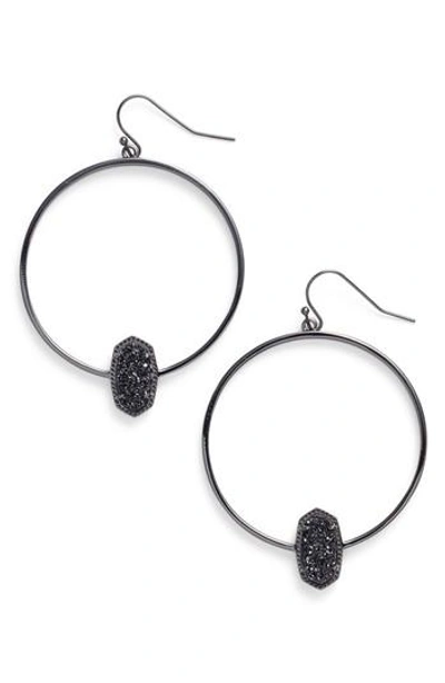 Kendra Scott Elora Frontal Hoop Earrings In Black Drusy/ Gunmetal