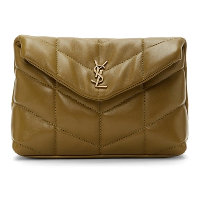 Saint Laurent Puffer Small Ysl Quilted Pouch Clutch Bag In Olive Drab