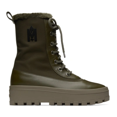 Mackage Green Shearling Hero Boots In Army