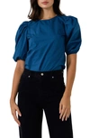 English Factory Poplin Puffed Sleeve Top In Teal