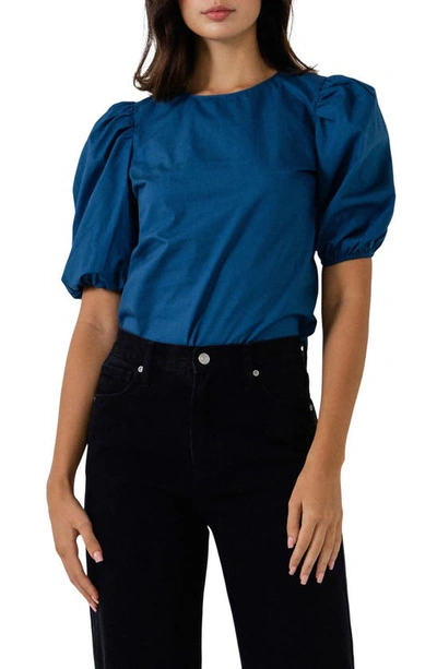 English Factory Poplin Puffed Sleeve Top In Teal