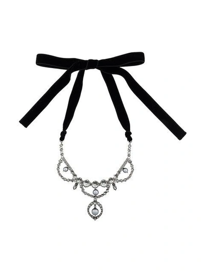 Miu Miu Fume Imitation Pearl & Ribbon Statement Necklace In Black