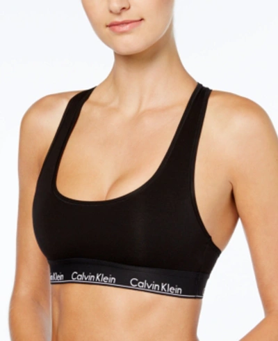 Calvin Klein Modern Cotton Collection Cotton Blend Racerback Bralette In Black With Black