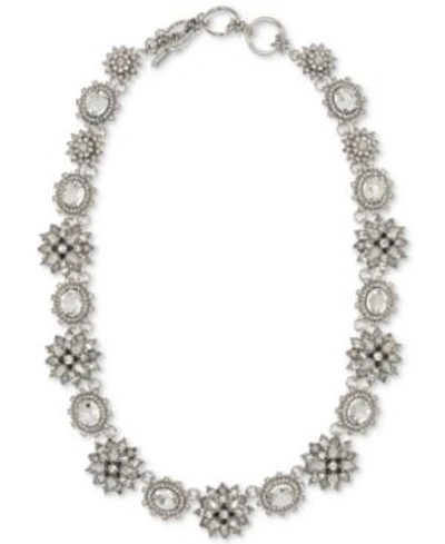 Marchesa Silver-tone Crystal Cluster & Stone All-around Collar Necklace In Rhodium/ White Multi