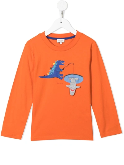 Paul Smith Junior Kids' Logo-print Long-sleeve T-shirt In Orange