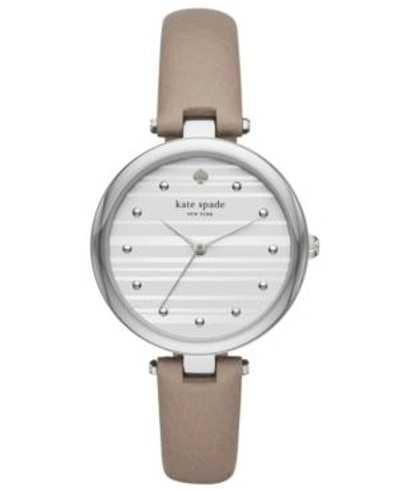 Kate Spade Varick Stainless Steel Grey Leather Watch In Stainless Steel/clocktower Grey