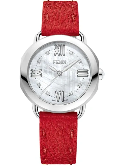 Fendi Selleria Mother Of Pearl Leather Strap Watch, 36mm In F03ag