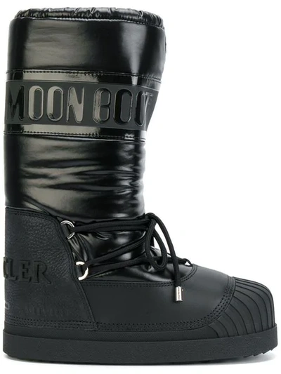 Moncler Moon Boot Venus Shell And Textured-leather Snow Boots In Black