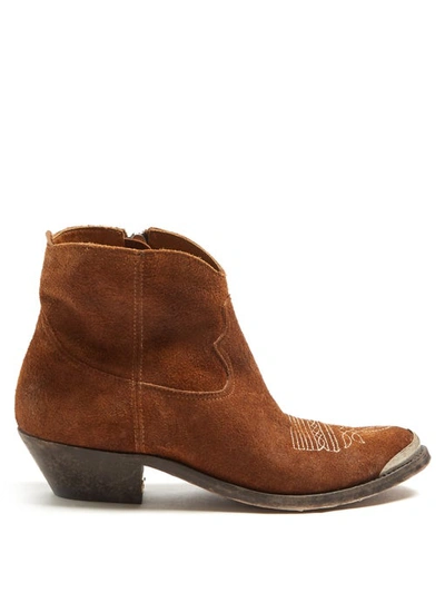 Golden Goose Young Distressed-suede Ankle Boots In Cognac Suede
